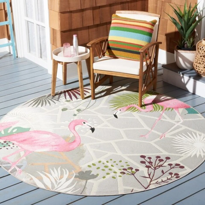 Safavieh Barbados BAR551 Grey / Pink 5'-3" X 5'-3" Round Area Rug