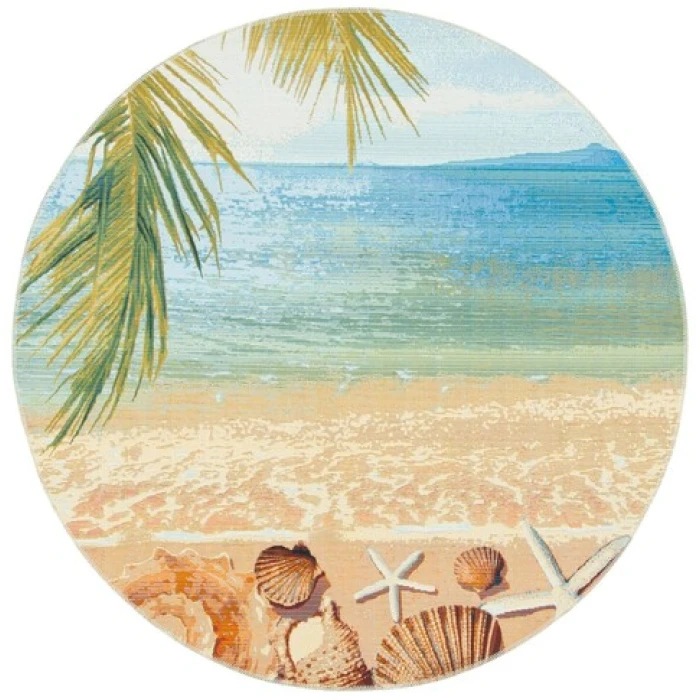 Safavieh Barbados BAR555 Gold / Blue 8' X 8' Round Area Rug