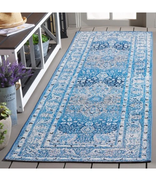 Safavieh Barbados BAR558 Blue / Ivory 2'-8" X 8' Runner Area Rug