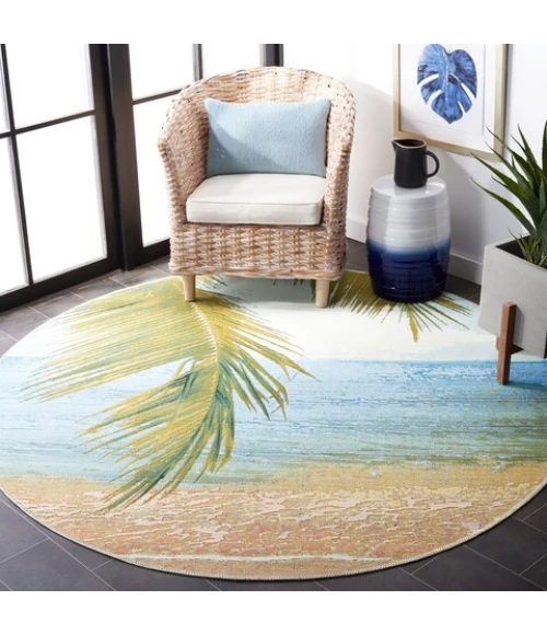 Safavieh Barbados BAR560 Gold / Blue 5'-3" X 5'-3" Round Area Rug