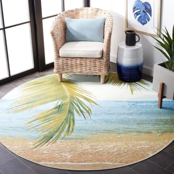 Safavieh Barbados BAR560 Gold / Blue 8' X 8' Round Area Rug
