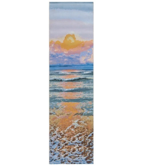 Safavieh Barbados BAR581 Gold / Blue 2'-8" x 10'-5" Runner Area Rug