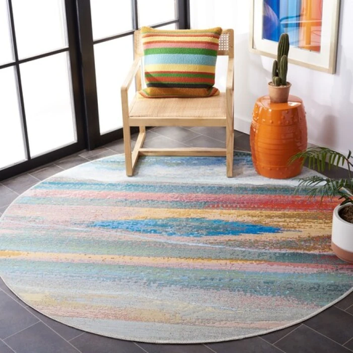 Safavieh Barbados BAR585 Light Blue / Pink 8' X 8' Round Area Rug