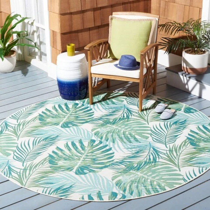 Safavieh Barbados BAR592 Green / Teal 6'-6" X 6'-6" Round Area Rug