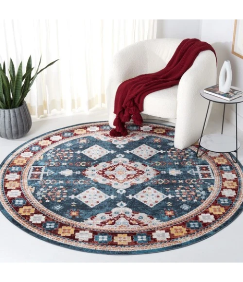 Safavieh Bayside BAY106 Blue / Red 6'-7" X 6'-7" Round Area Rug