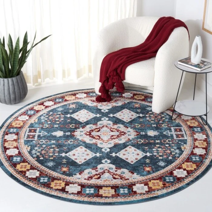 Safavieh Bayside BAY106 Blue / Red 6'-7" X 6'-7" Round Area Rug
