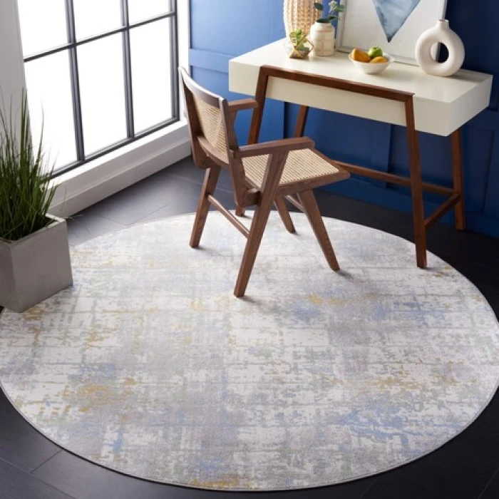 Safavieh Bayside BAY122 Grey / Ivory Blue 6'-7" X 6'-7" Round Area Rug