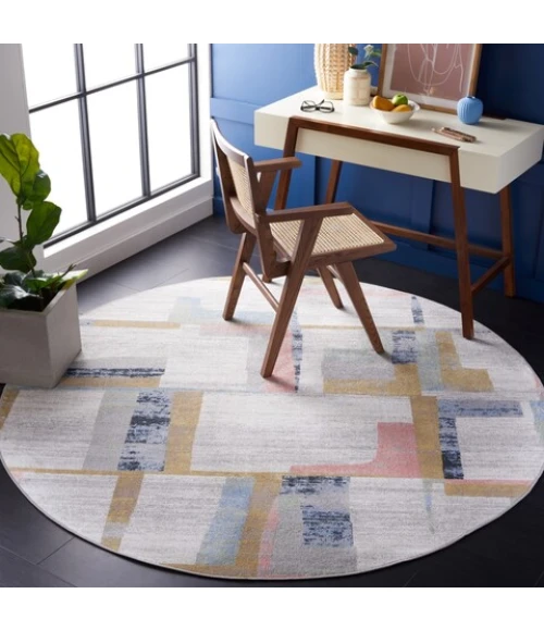 Safavieh Bayside BAY126 Ivory / Blue Rust 6'-7" X 6'-7" Round Area Rug