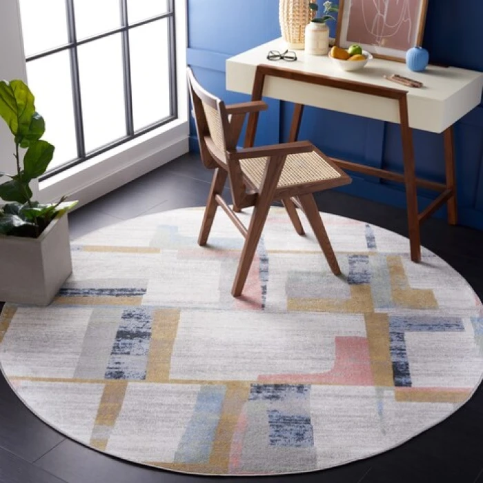 Safavieh Bayside BAY126 Ivory / Blue Rust 6'-7" X 6'-7" Round Area Rug