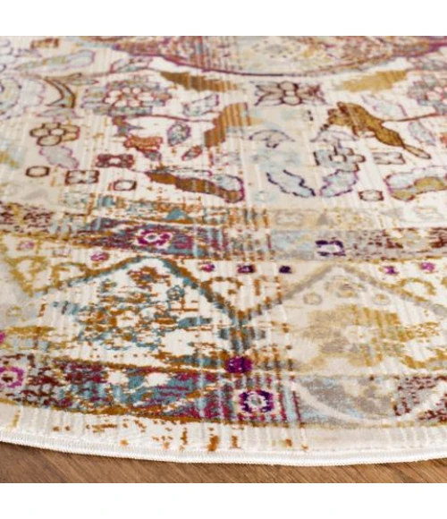 Safavieh Baldwin BDN189 Ivory / Fuchsia 6'-7" X 6'-7" Round Area Rug