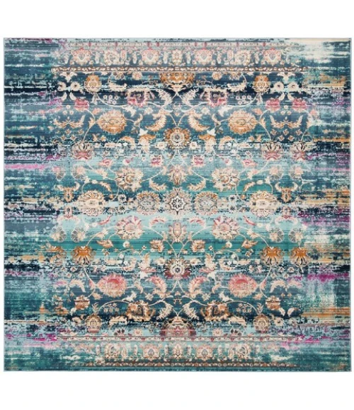 Safavieh Baldwin BDN192 Teal / Beige 6'-7" X 6'-7" Square Area Rug