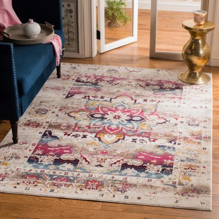 Safavieh Baldwin BDN193 Cream / Fuchsia 6'-7" X 9'-2" Rectangle Area Rug