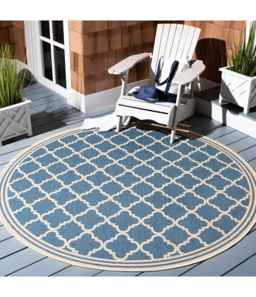 Safavieh Beach House BHS121 Blue / Creme 4' X 4' Round Area Rug