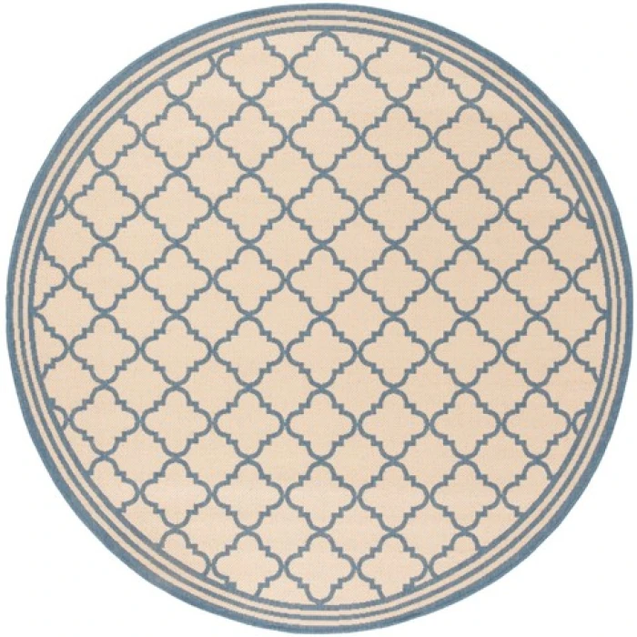 Safavieh Beach House BHS121 Cream / Blue 4' X 4' Round Area Rug