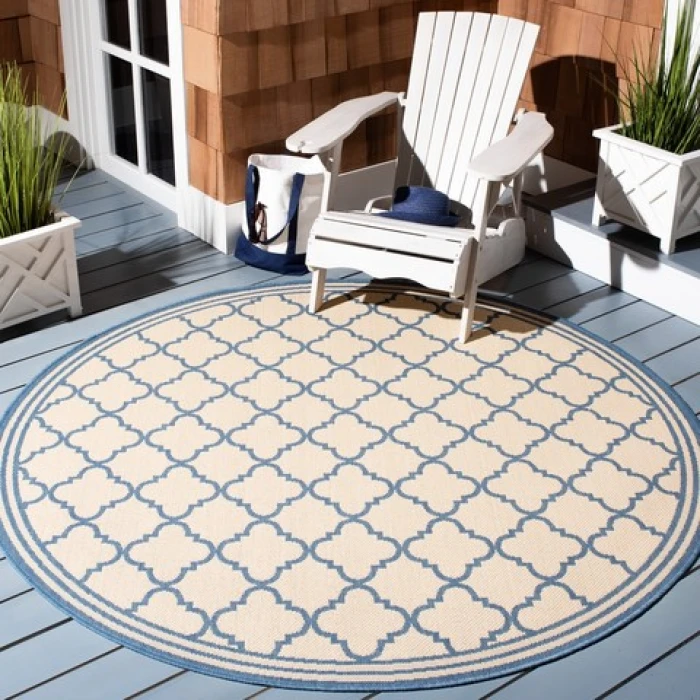Safavieh Beach House BHS121 Cream / Blue 4' X 4' Round Area Rug