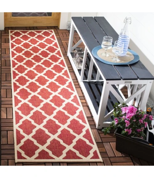 Safavieh Beach House BHS122 Red / Creme 2'-2" X 8' Runner Area Rug