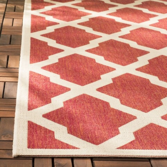Safavieh Beach House BHS122 Red / Creme 6'-7" X 6'-7" Round Area Rug
