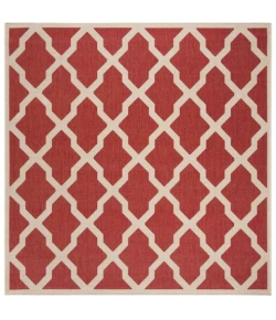 Safavieh Beach House BHS122 Red / Creme 6'-7" X 6'-7" Square Area Rug
