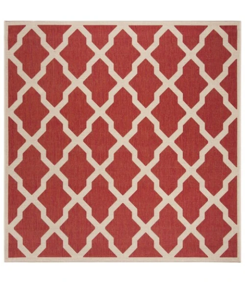 Safavieh Beach House BHS122 Red / Creme 6'-7" X 6'-7" Square Area Rug