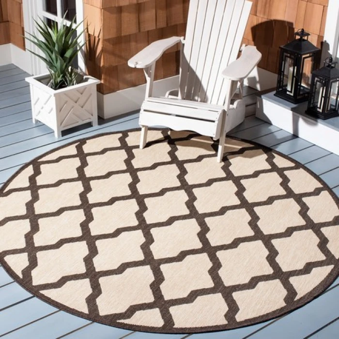 Safavieh Beach House BHS122 Creme / Brown 6'-7" X 6'-7" Round Area Rug