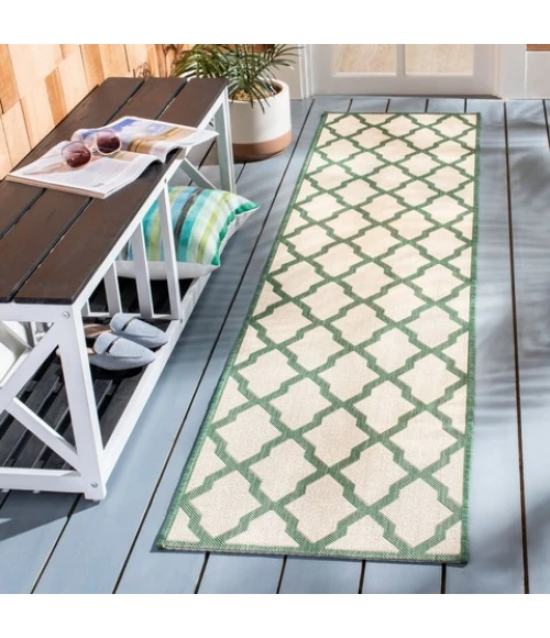 Safavieh Beach House BHS122 Cream / Green 2'-2" X 8' Runner Area Rug
