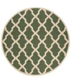 Safavieh Beach House BHS122 Green / Creme 6'-7" X 6'-7" Round Area Rug