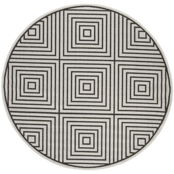 Safavieh Beach House BHS123 Light Grey / Charcoal 6'-7" X 6'-7" Round Area Rug