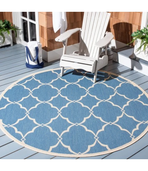 Safavieh Beach House BHS125 Blue / Creme 6'-7" X 6'-7" Round Area Rug
