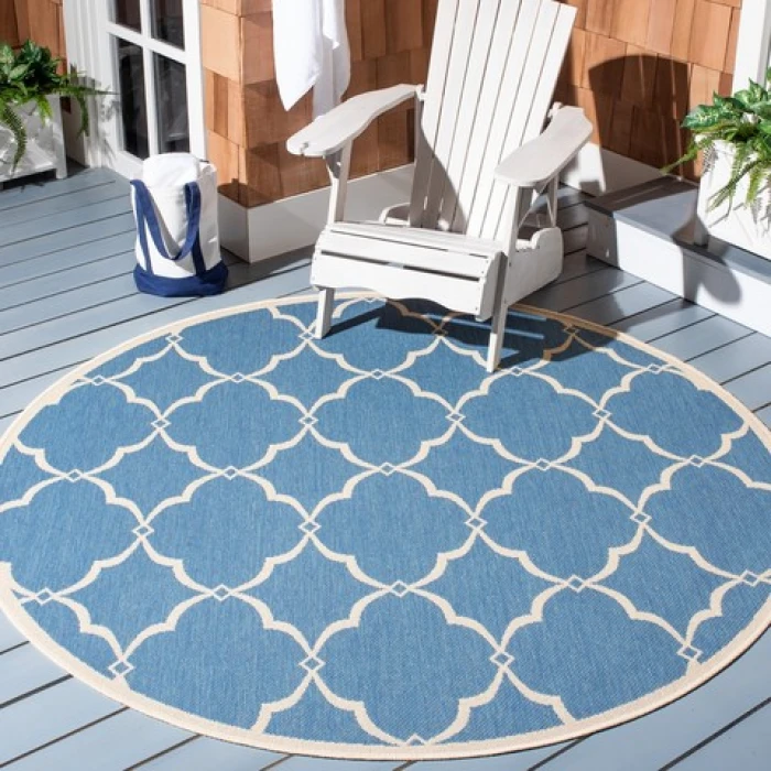 Safavieh Beach House BHS125 Blue / Creme 6'-7" X 6'-7" Round Area Rug