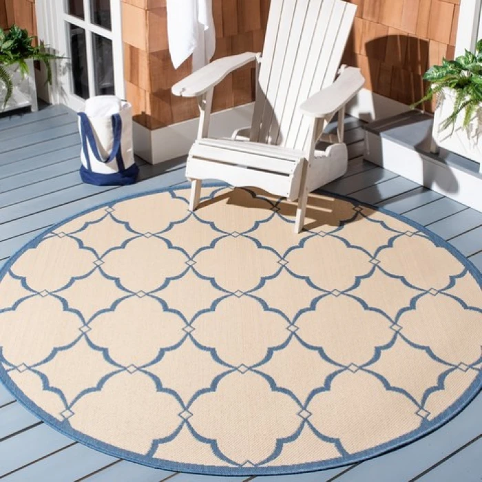 Safavieh Beach House BHS125 Cream / Blue 6'-7" X 6'-7" Round Area Rug