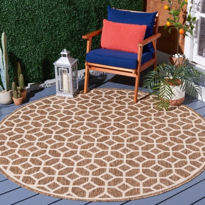Safavieh Beach House BHS127 Beige / Cream 6'-7" X 6'-7" Round Area Rug