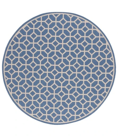 Safavieh Beach House BHS127 Blue / Creme 6'-7" X 6'-7" Round Area Rug