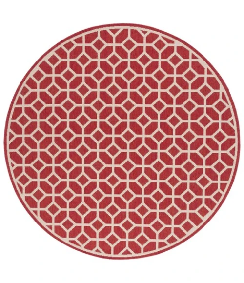 Safavieh Beach House BHS127 Red / Creme 6'-7" X 6'-7" Round Area Rug