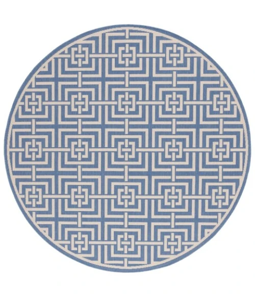 Safavieh Beach House BHS128 Blue / Creme 6'-7" X 6'-7" Round Area Rug