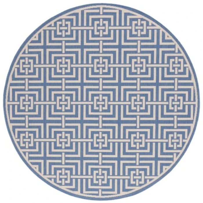 Safavieh Beach House BHS128 Blue / Creme 6'-7" X 6'-7" Round Area Rug