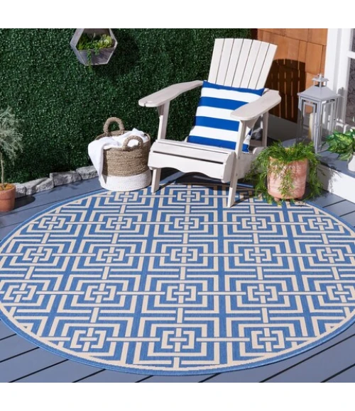 Safavieh Beach House BHS128 Blue / Creme 6'-7" X 6'-7" Round Area Rug