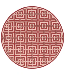 Safavieh Beach House BHS128 Red / Creme 6'-7" X 6'-7" Round Area Rug