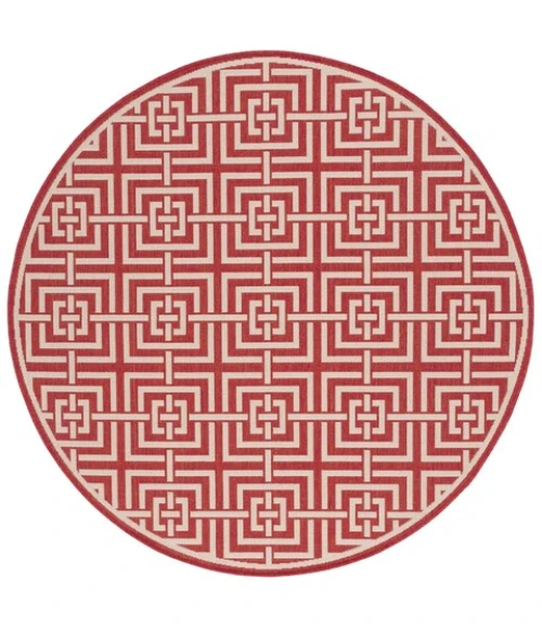 Safavieh Beach House BHS128 Red / Creme 6'-7" X 6'-7" Round Area Rug