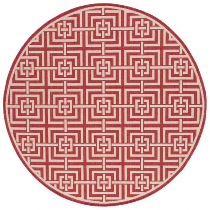 Safavieh Beach House BHS128 Red / Creme 6'-7" X 6'-7" Round Area Rug