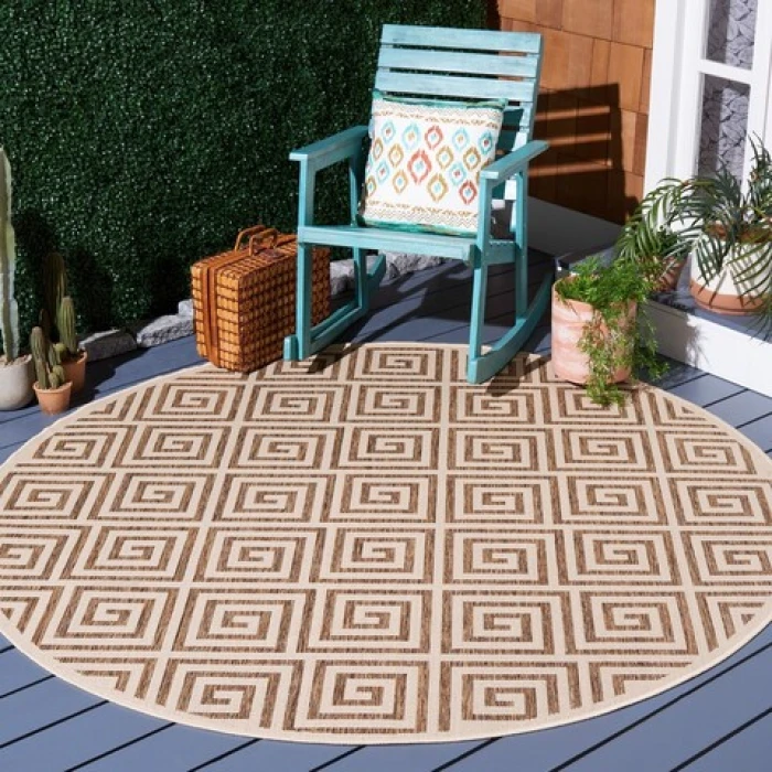 Safavieh Beach House BHS129 Beige / Cream 6'-7" X 6'-7" Round Area Rug