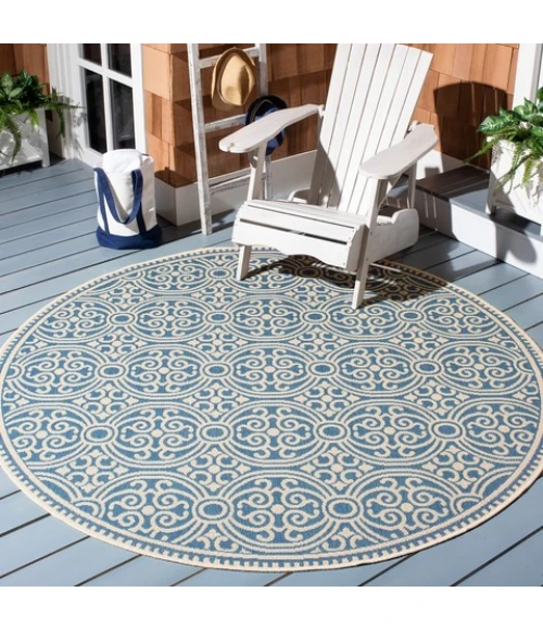 Safavieh Beach House BHS134 Cream / Blue 4' X 4' Round Area Rug