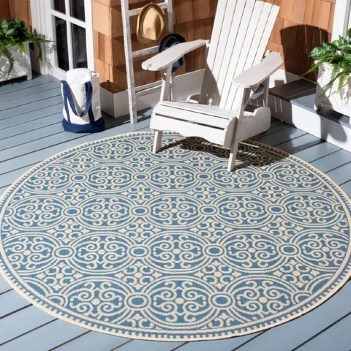 Safavieh Beach House BHS134 Cream / Blue 4' X 4' Round Area Rug