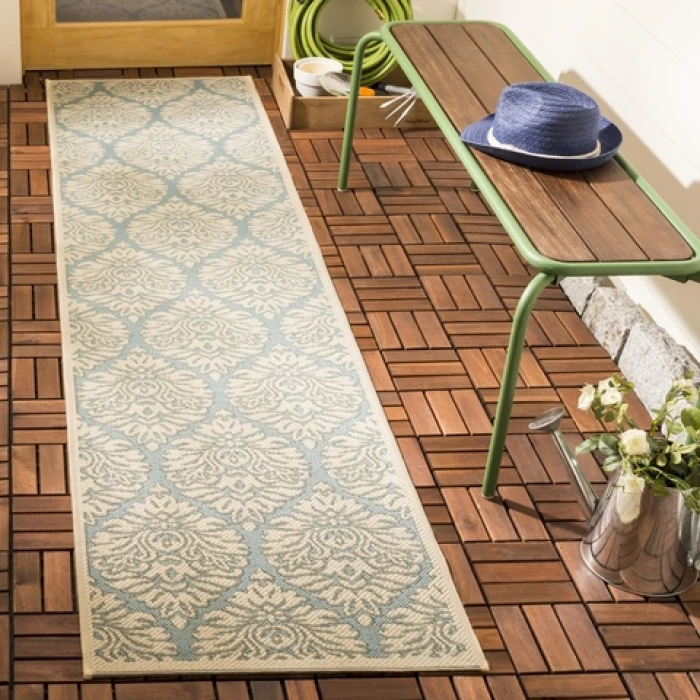 Safavieh Beach House BHS135 Aqua / Cream 2'-2" X 6' Runner Area Rug