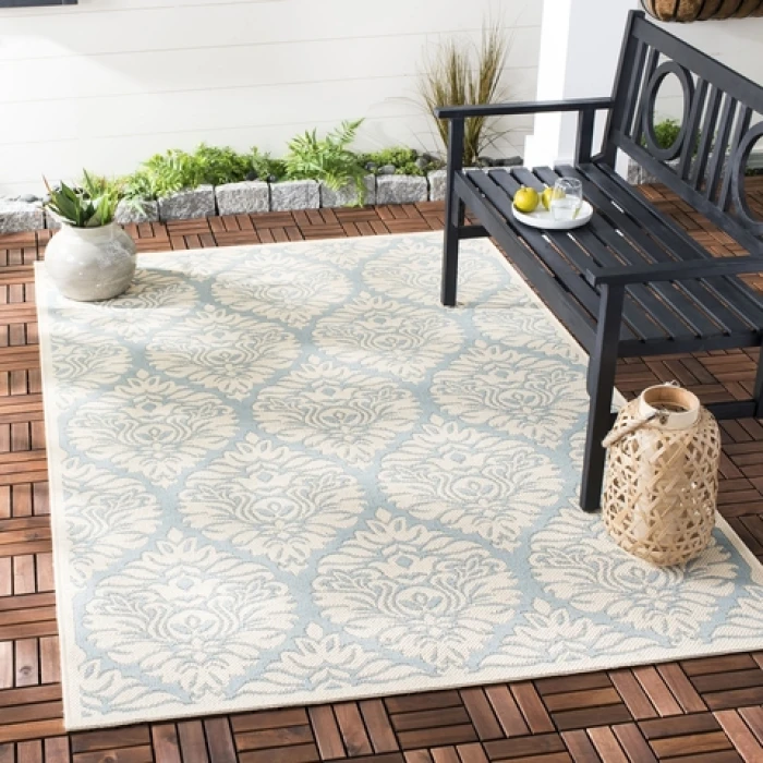 Safavieh Beach House BHS135 Aqua / Cream 9' X 12' Rectangle Area Rug