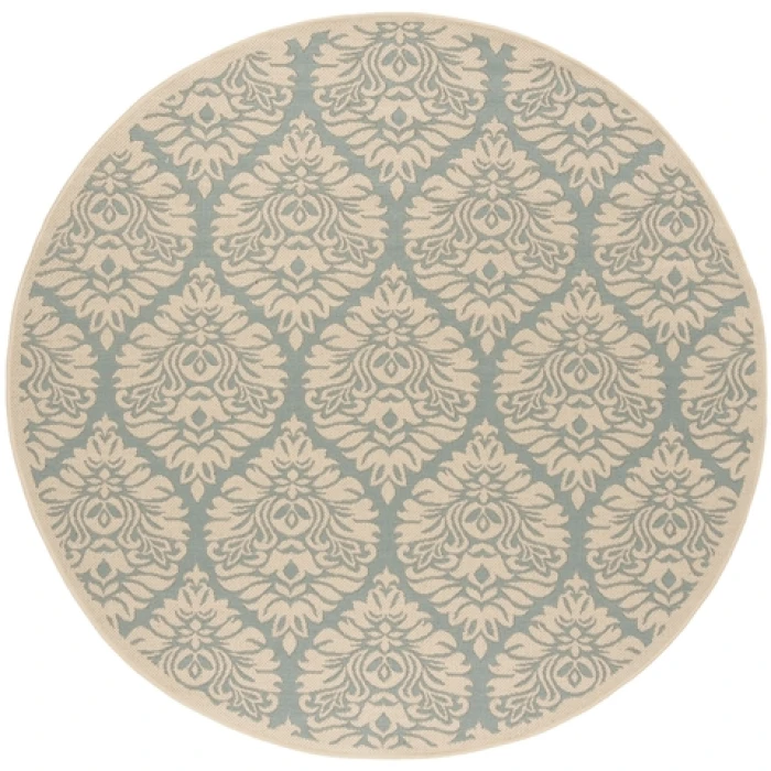 Safavieh Beach House BHS135 Aqua / Cream 6'-7" X 6'-7" Round Area Rug