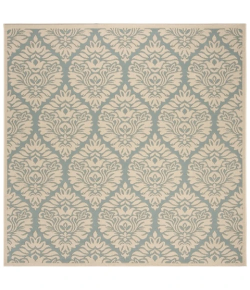Safavieh Beach House BHS135 Aqua / Cream 6'-7" X 6'-7" Square Area Rug