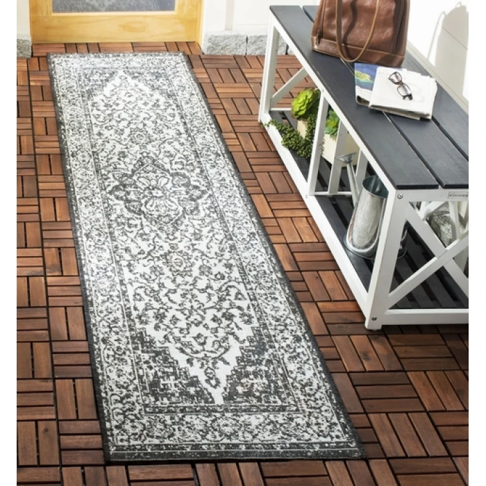 Safavieh Beach House BHS137 Light Grey / Charcoal 2'-2" X 12' Runner Area Rug