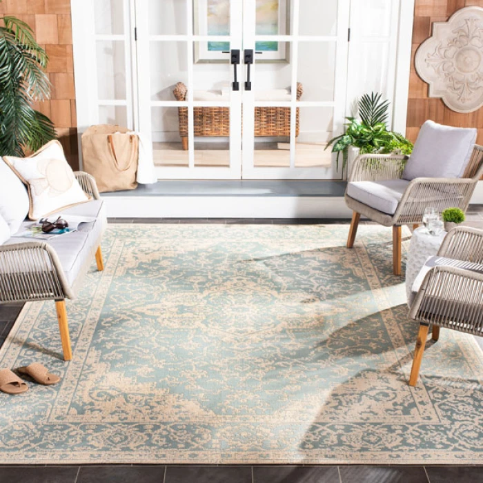Safavieh Beach House BHS137 Aqua / Cream 3' X 5' Rectangle Area Rug