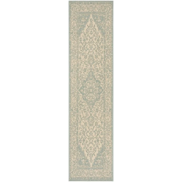 Safavieh Beach House BHS137 Cream / Aqua 2'-2" X 8' Runner Area Rug