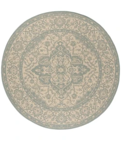 Safavieh Beach House BHS137 Cream / Aqua 6'-7" X 6'-7" Round Area Rug